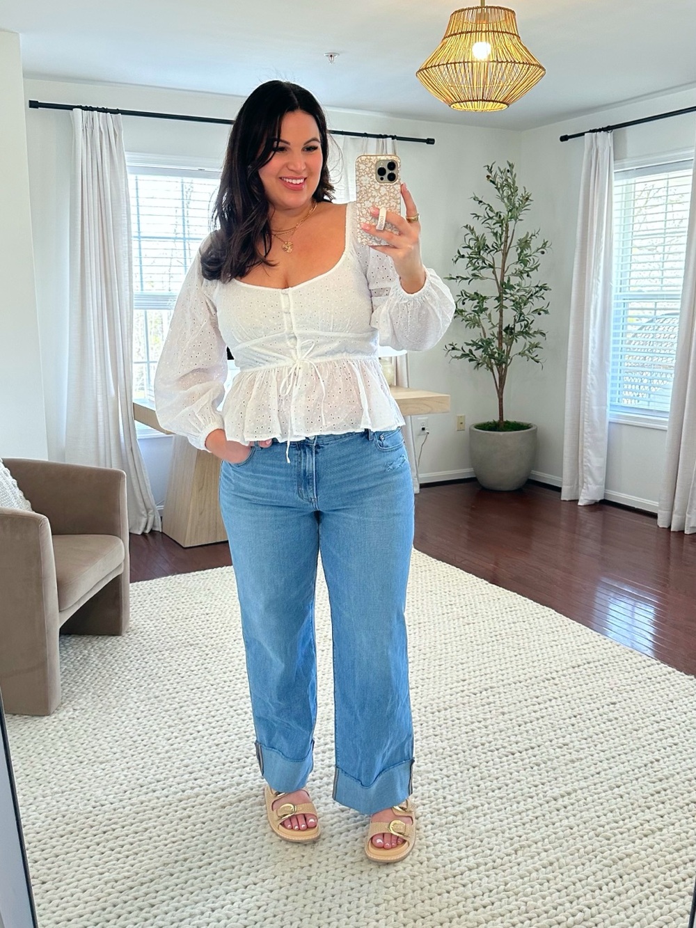 aerie White Eyelet Square-Neck Peplum Blouse